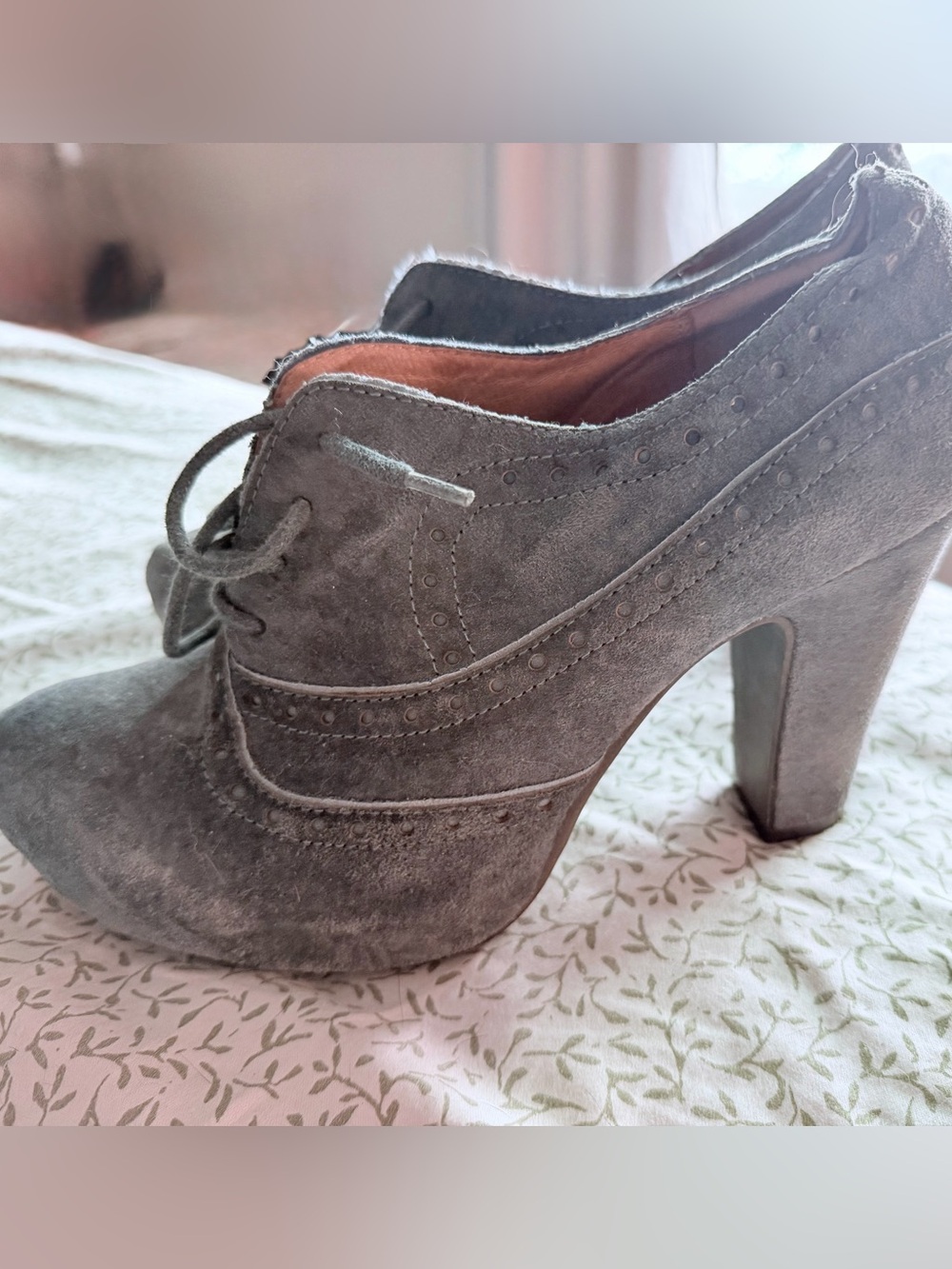 Miz Mooz Gray Suede Lace-Up Platform Heels